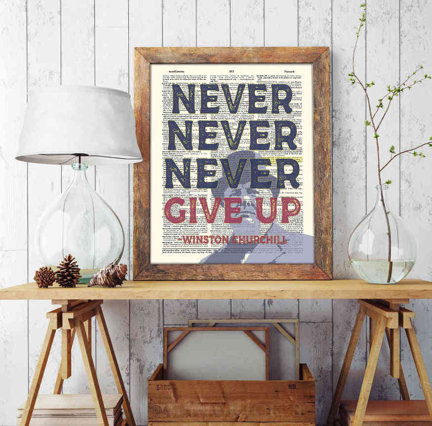 Inspirational Winston Churchill Quote Dictionary Art Print