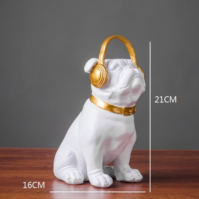 Elegant French Bulldog Statuette with Headphones