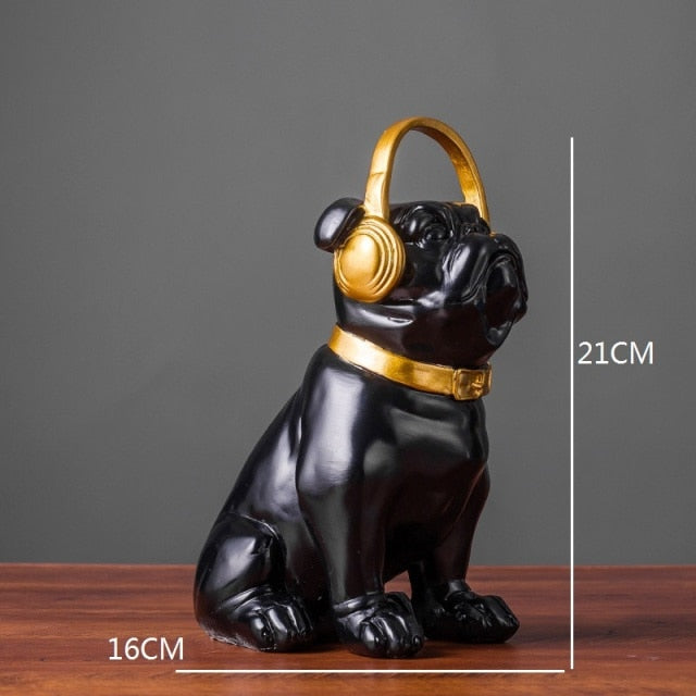 Elegant French Bulldog Statuette with Headphones