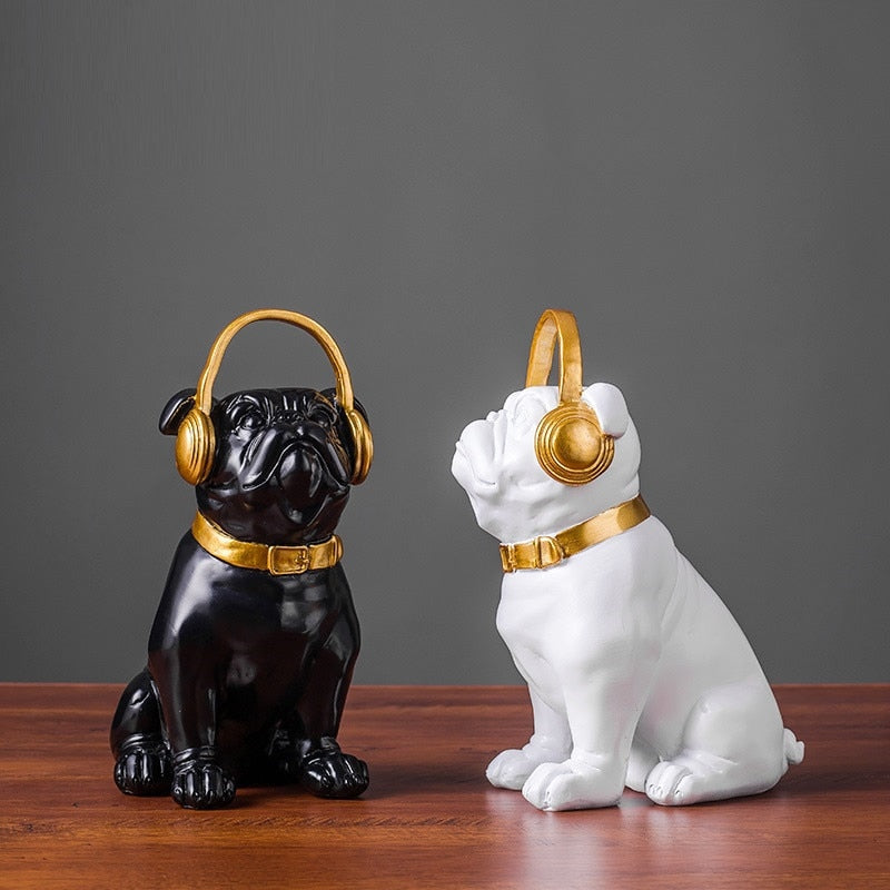 Elegant French Bulldog Statuette with Headphones