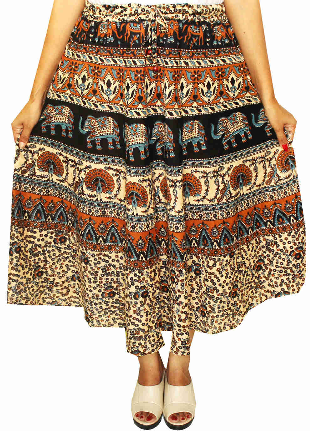 Ethnic Block Printed Cotton Long Skirt for Women
