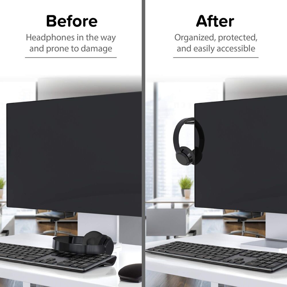 Ergonomic Desk Space Saver - Premium Monitor Headphone Stand