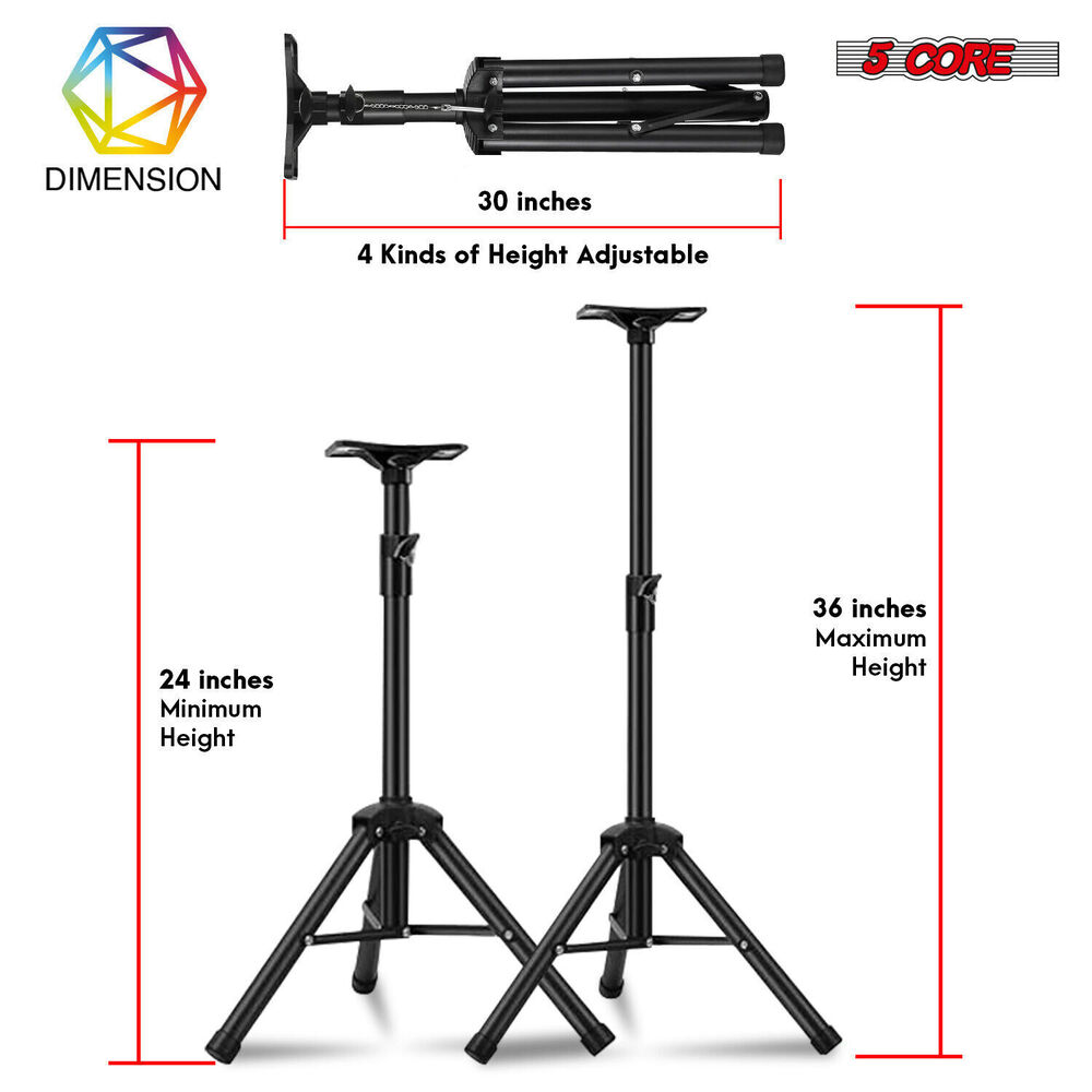 5Core Adjustable DJ Monitor Stands for 24-36 Inch Speakers
