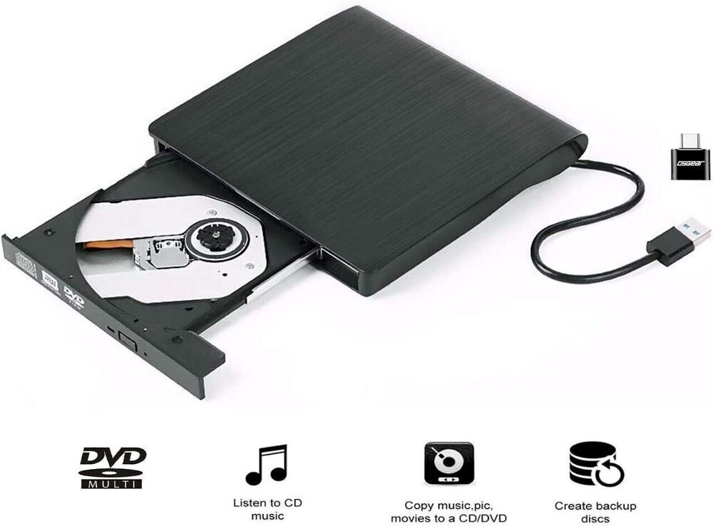 USB 3.0 Dual Port External DVD CD Drive with Optical Burner