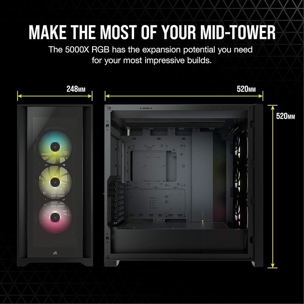 Corsair iCUE 5000X RGB ATX Mid Tower PC Case with Tempered Glass