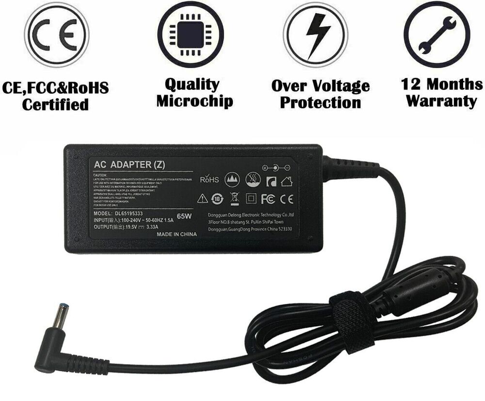 65W 19.5V 3.33A HP Pavilion AC Adapter Charger with Blue Tip