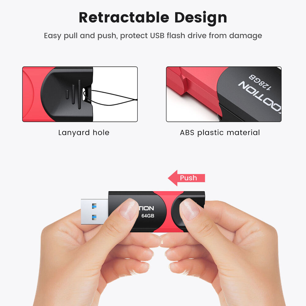 64GB USB 3.0 Flash Drive with High-Speed Retractable Design